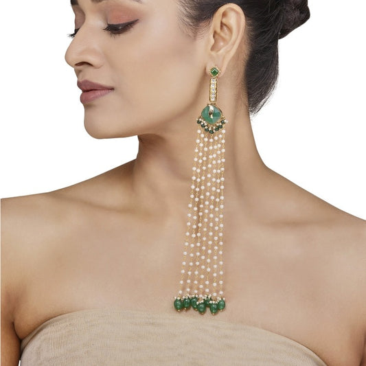 Kundan Green Oynx Long Earring