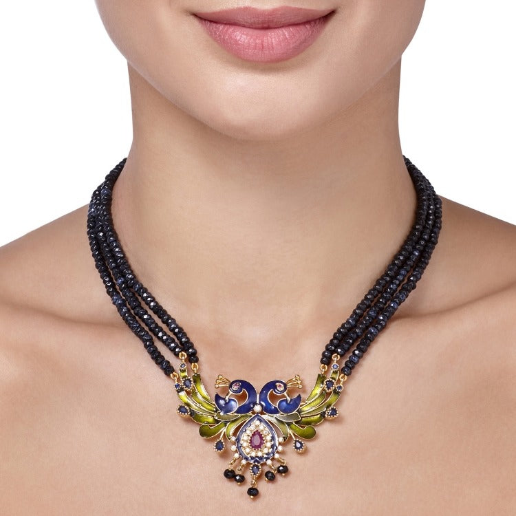 VICTORIAN BLUE IOLITE PEACOCK NECKLACE