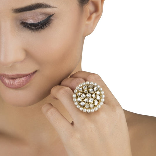 KUNDAN GOLD FLOWER RING