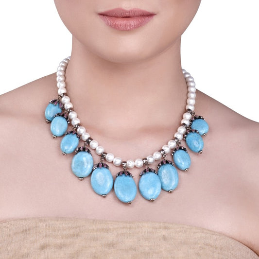 STUDDED ZIRCON TURQUOISE DROP NECKLACE