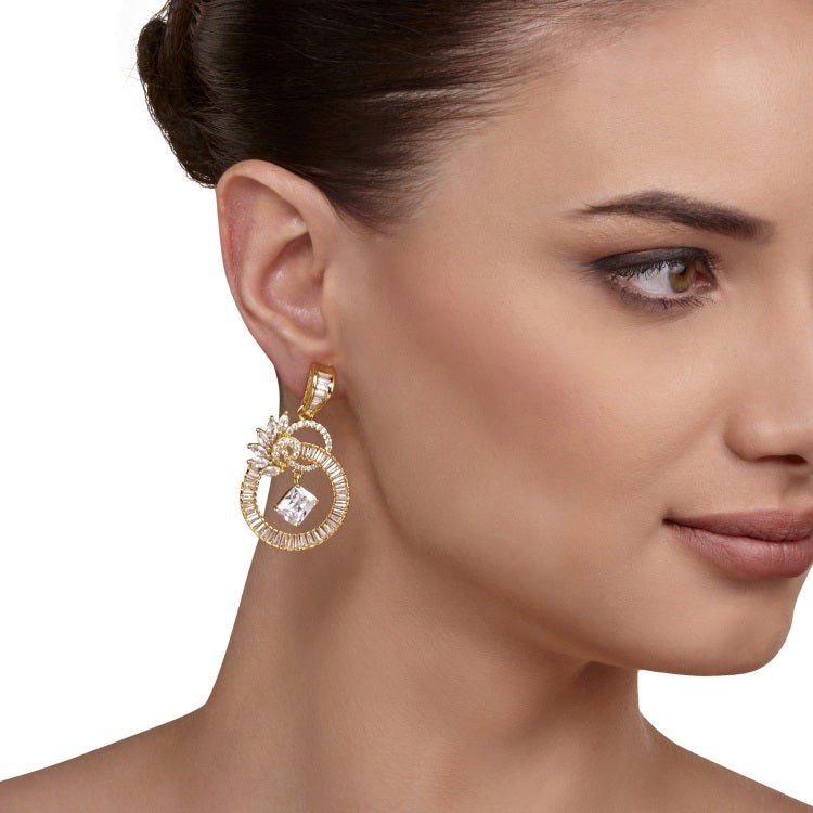 ZIRCON LONG ROUND EARRING