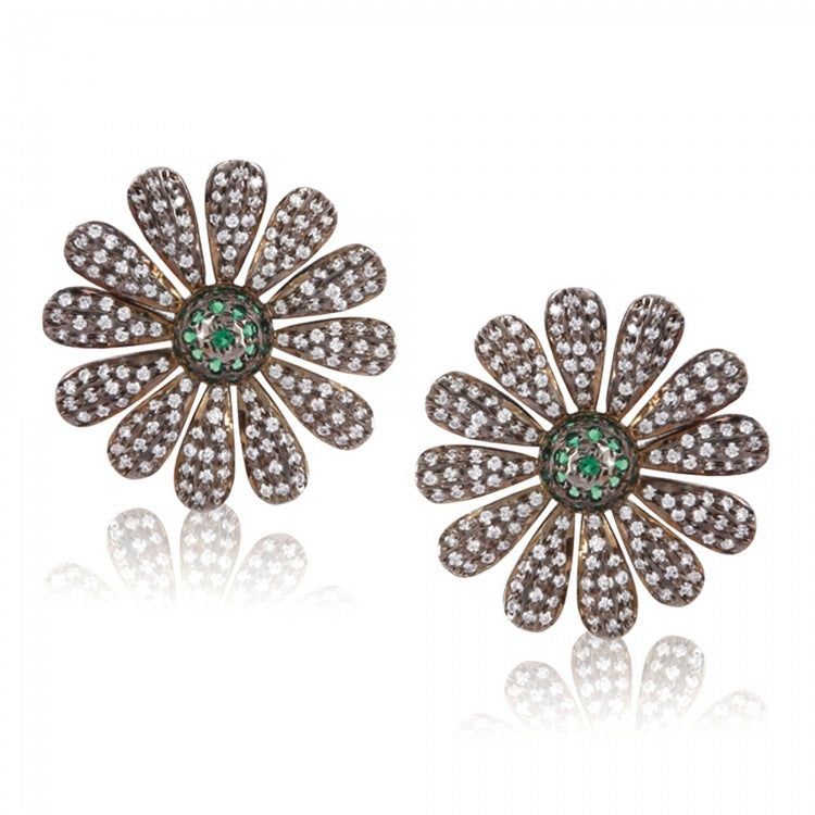 VICTORIAN GREEN ONYX FLOWER EARRINGS