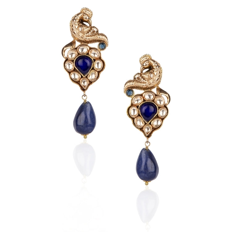 KUNDAN BLUE IOLITE PEACOCK EARRINGS
