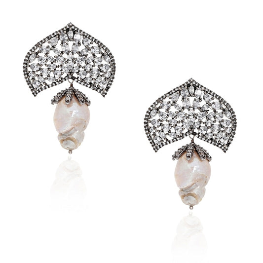 STUDDED ZIRCON BAROQUE DROP EARRINGS