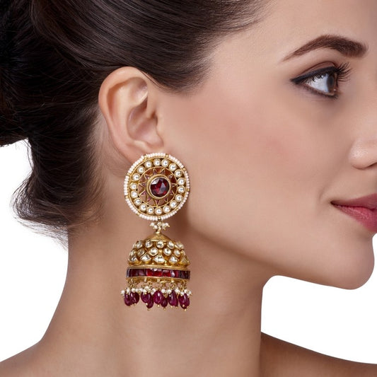 KUNDAN RUBY JHUMKI EARRINGS