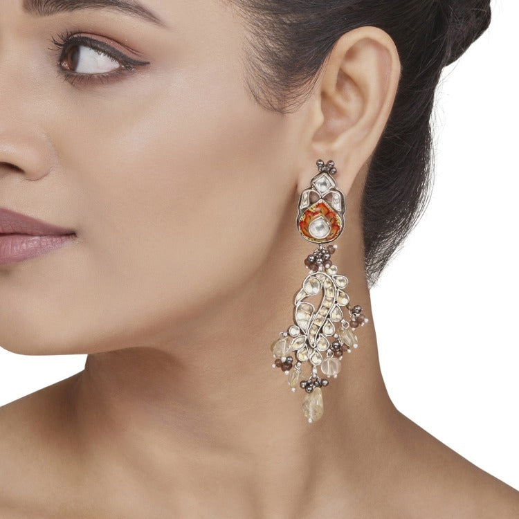 Kundan Enamel Citrine Earring