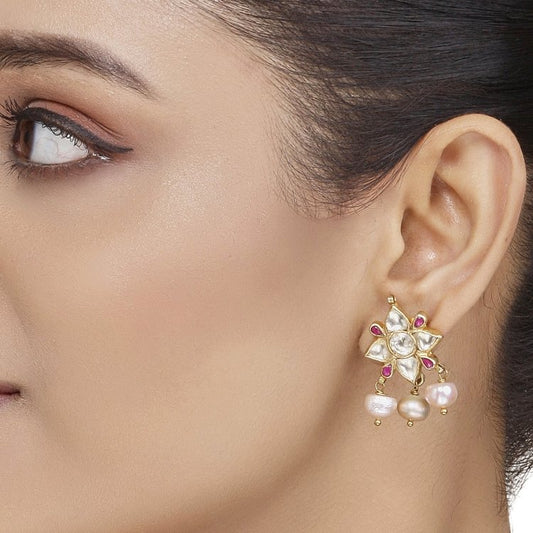 Kundan Pink Pearls Studs