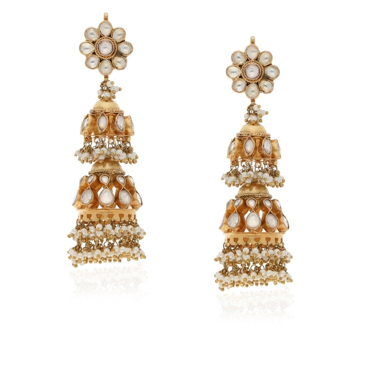 KUNDAN PEARL JHUMKI EARRINGS