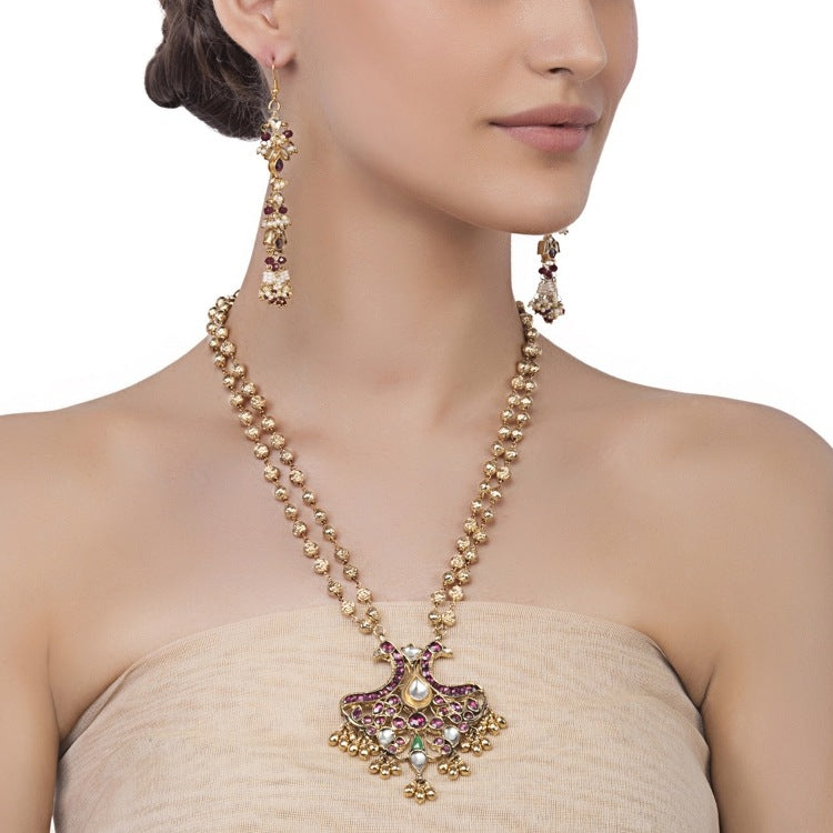 Kundan Tourmaline Peacock Set