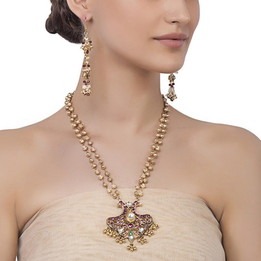 Kundan Tourmaline Peacock Set