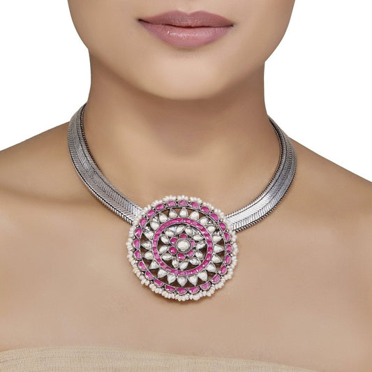 Kundan Silver Round Necklace
