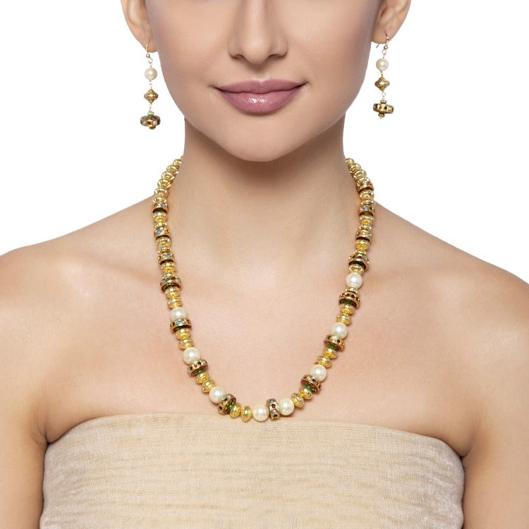 GOLDEN NAVRATNA PEARL SET
