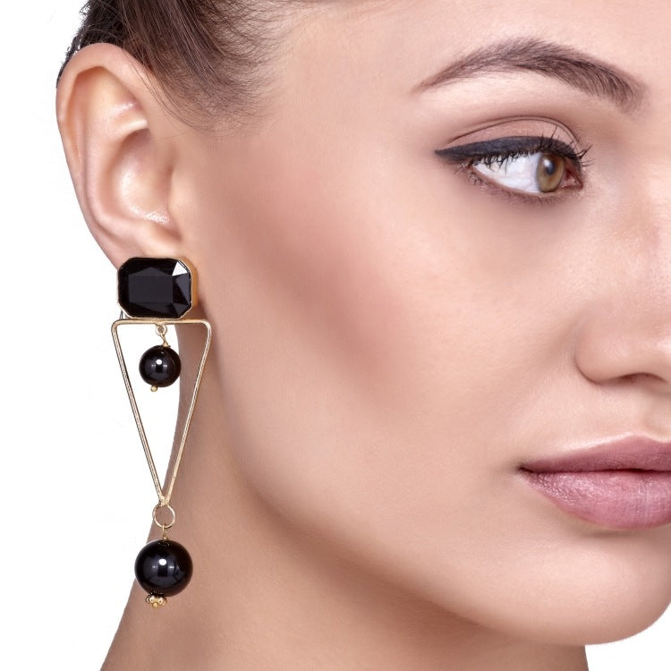 Black Onyx Triangle Earring