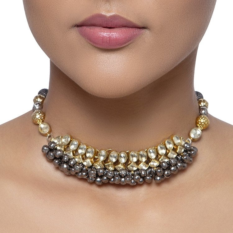 OXIDIZED KUNDAN GHUNGROO NECKLACE
