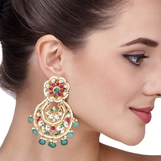 KUNDAN GREEN ONYX ROUND EARRINGS