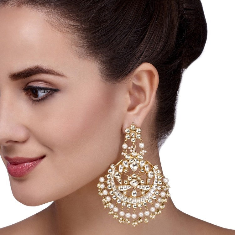 KUNDAN PEARL CHAND EARRINGS