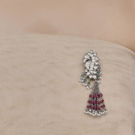 Peacock Kundan Tassel Saree Pin