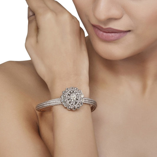 Kundan Silver Ghungroo Drop Bangle