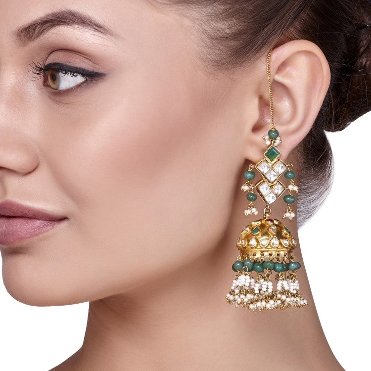 SQUARE KUNDAN JHUMKI EARRING