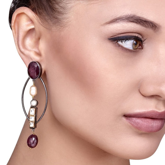 Kundan Ruby Drop Oval Earring
