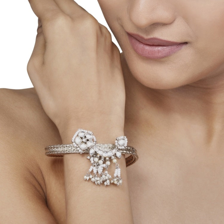 Kundan Silver Pearls Bangle