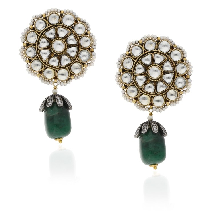 KUNDAN GREEN ONYX DROP EARRINGS
