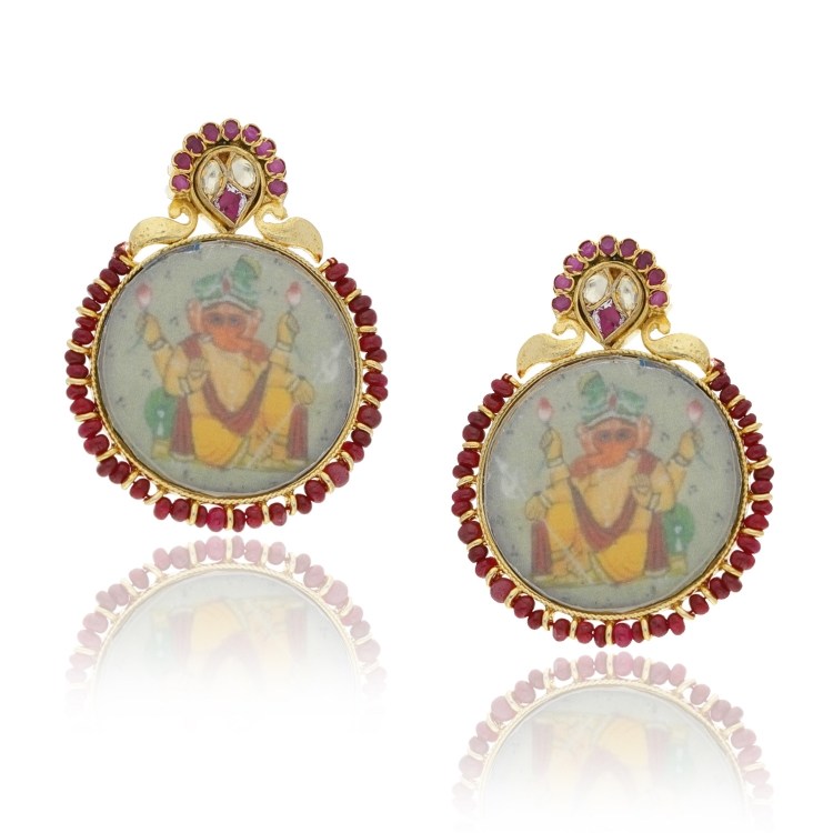 RUBY ROUND TEMPLE EARRINGS