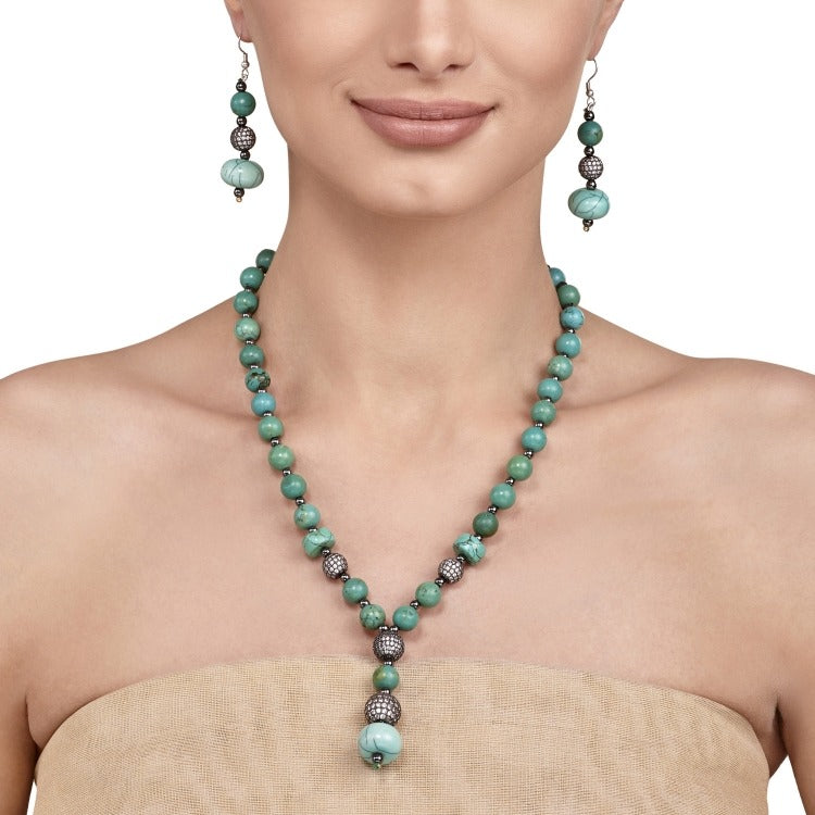 TURQUOISE GRAY PEARL SET