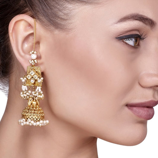 SQUARE KUNDAN GOLDEN EARRING
