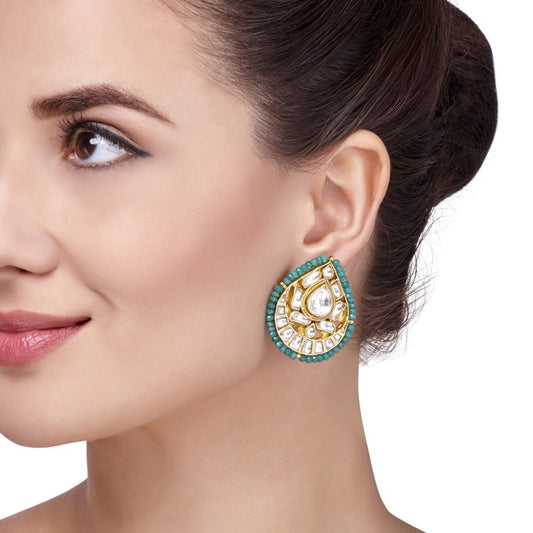 KUNDAN GREEN ONYX TEARDROP EARRINGS