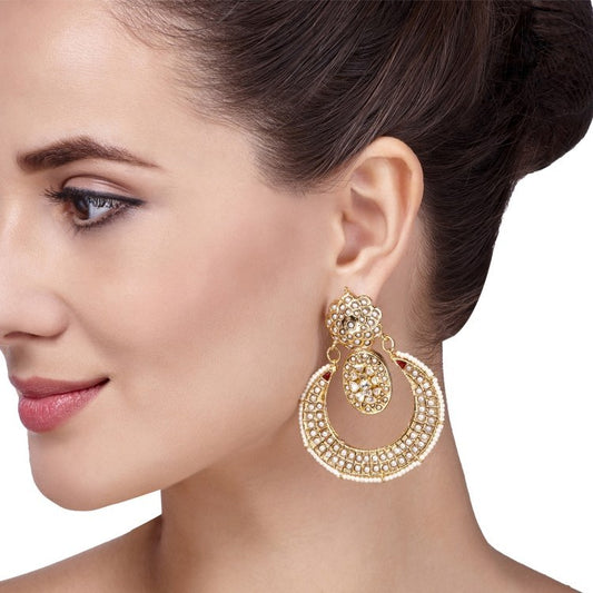 KUNDAN STUDDED CHAND EARRINGS