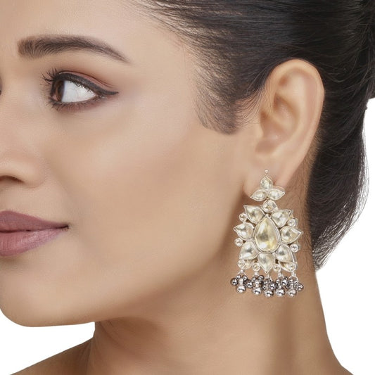 Kundan Silver Ghungroo Long Earring